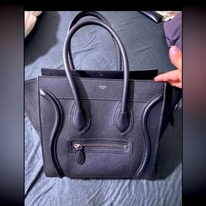 Black Celine mini calfskin luggage bag